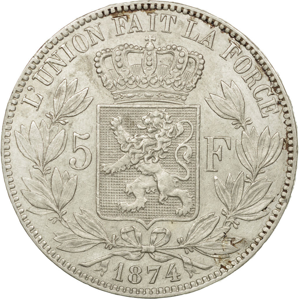 Münze, Belgien, Leopold II, 5 Francs, 5 Frank, 1874, SS+, Silber, KM:24