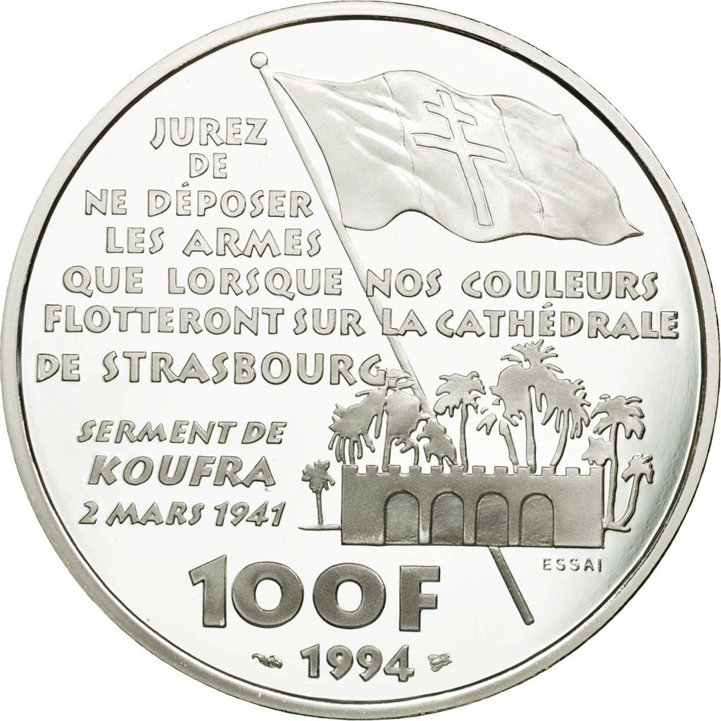 Coin, France, Général Leclerc, 100 Francs, 1994, ESSAI, MS(65-70), Silver
