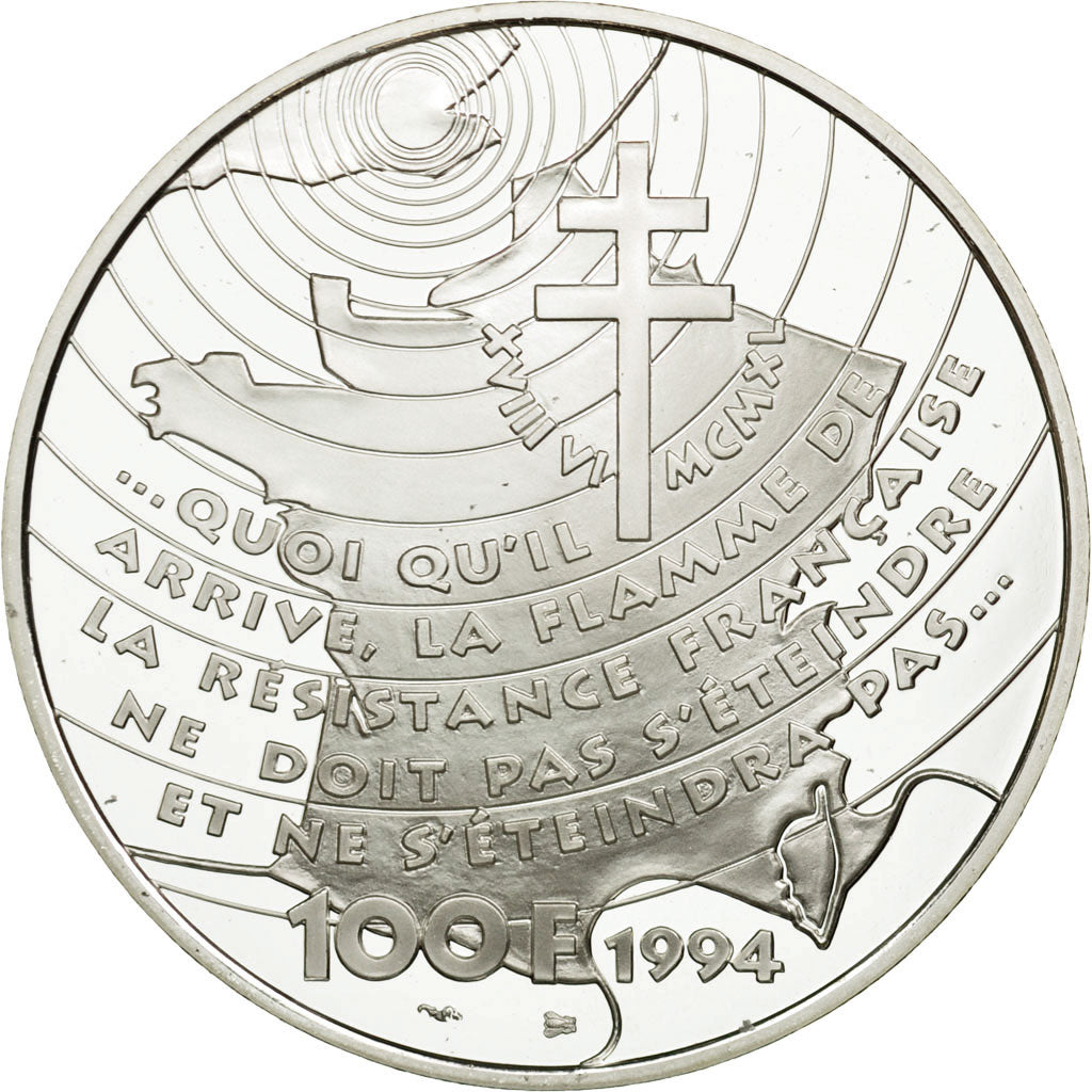Coin, France, Général De Gaulle, 100 Francs, 1994, ESSAI, MS(65-70), Silver