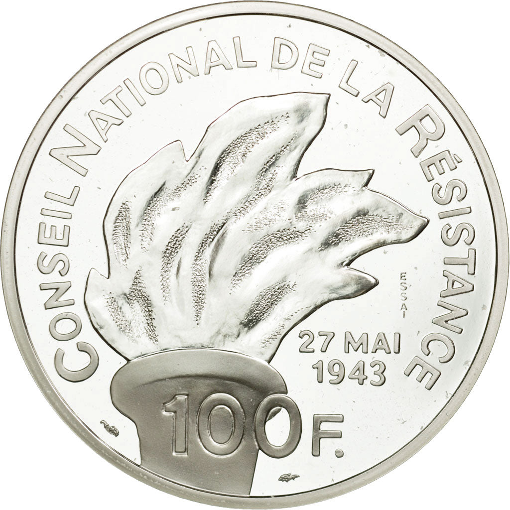 Coin, France, Jean Moulin, 100 Francs, 1993, ESSAI, MS(65-70), Silver, KM:1023