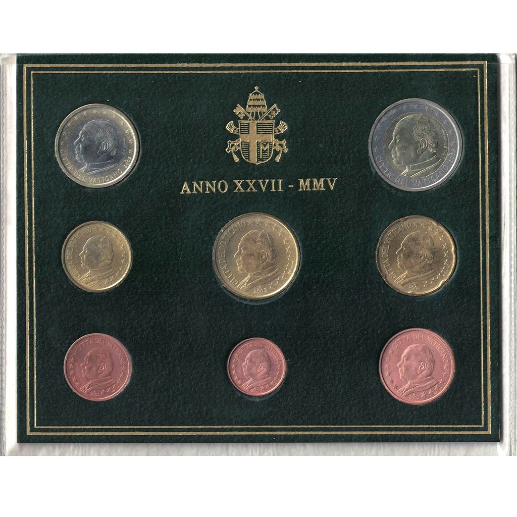 Vatican, John-Paul II, 1 Cent to 2 Euro, 2005, Mint Set, Bi-Metallic