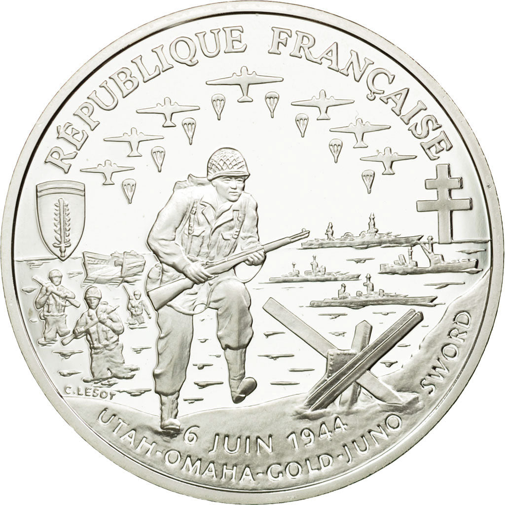 Coin, France, Débarquement de Normandie, Franc, 1993, ESSAI, MS(65-70), Silver