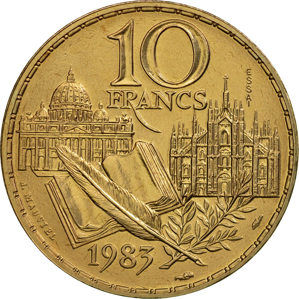 Coin, France, Stendhal, 10 Francs, 1983, ESSAI, MS(65-70), Nickel-Bronze