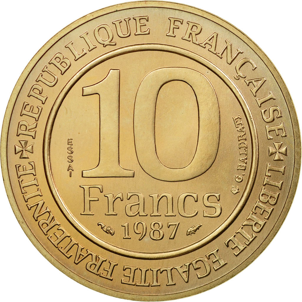 Coin, France, Hugues Capet, 10 Francs, 1987, ESSAI, MS(65-70), Nickel-Bronze