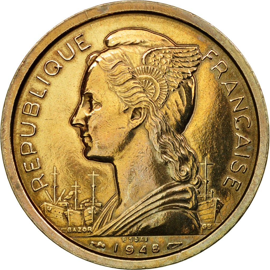 Coin, Réunion, 2 Francs, 1948, Paris, ESSAI, MS(60-62), Copper-nickel, KM:E4