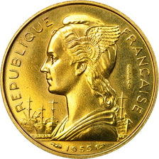 Coin, Réunion, 20 Francs, 1955, Paris, ESSAI, MS(63), Aluminum-Bronze, KM:E7