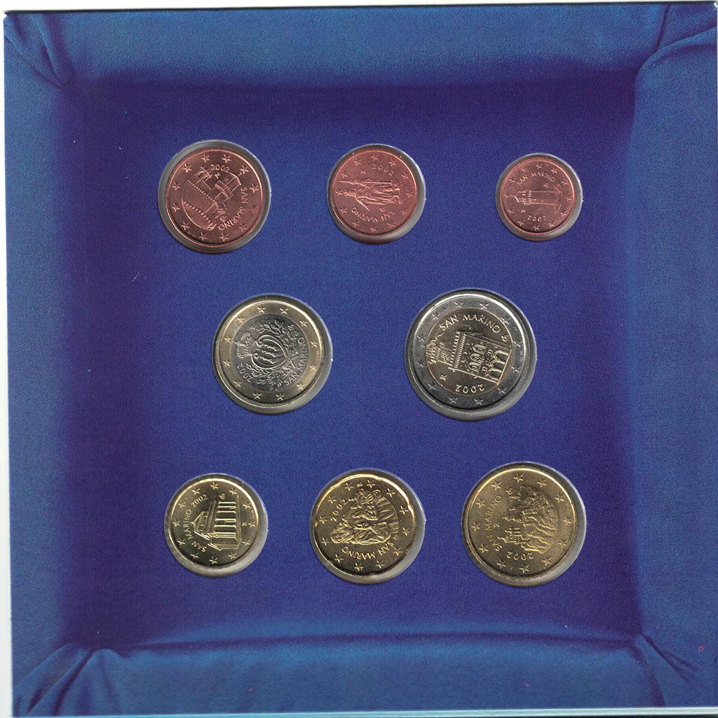 San Marino, 1 Cent to 2 Euro, 2002, MS, Bi-Metallic