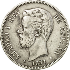 Moneta, Spagna, Amadeao I, 5 Pesetas, 1871, Madrid, MB+, Argento, KM:666