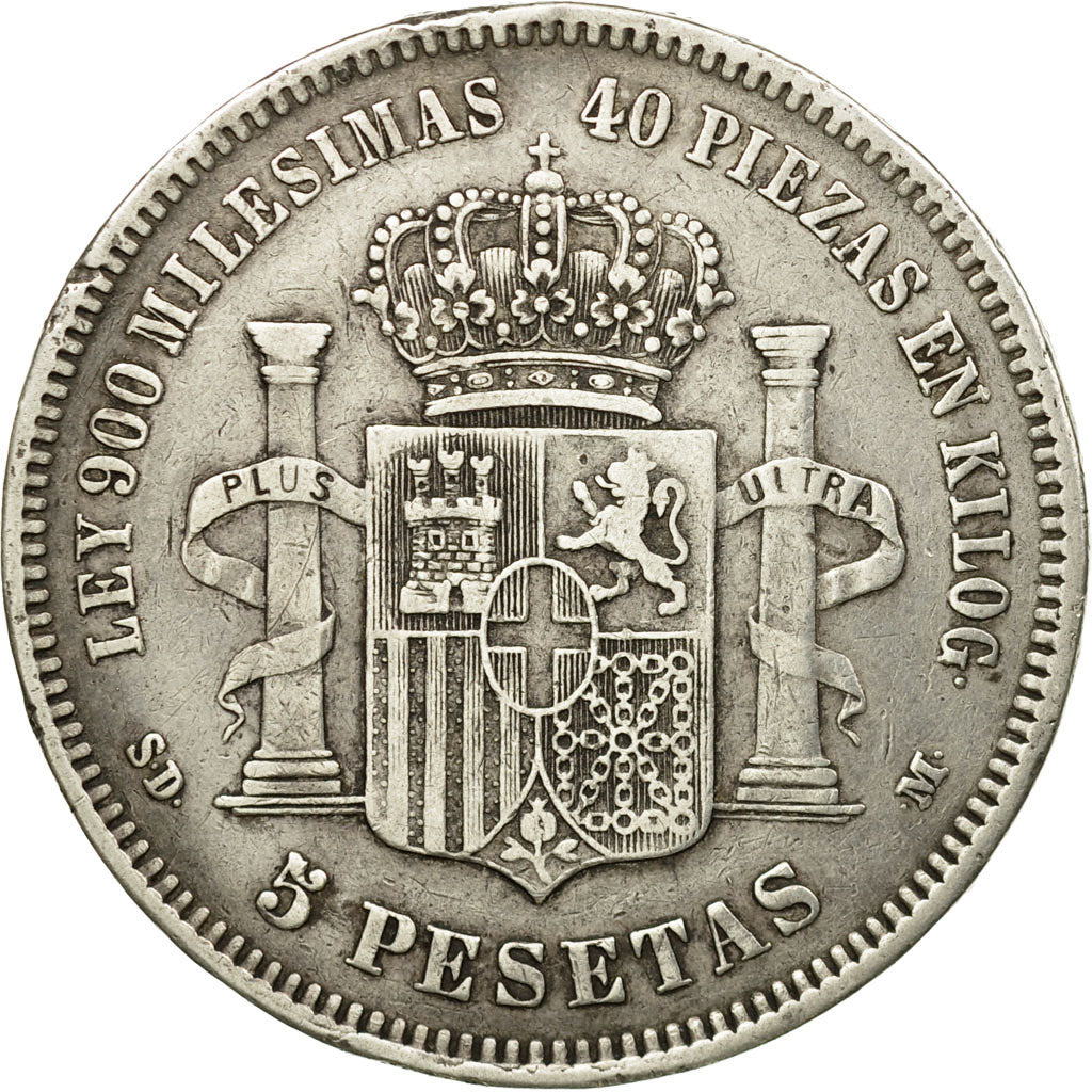 Moneta, Spagna, Amadeao I, 5 Pesetas, 1871, Madrid, MB+, Argento, KM:666