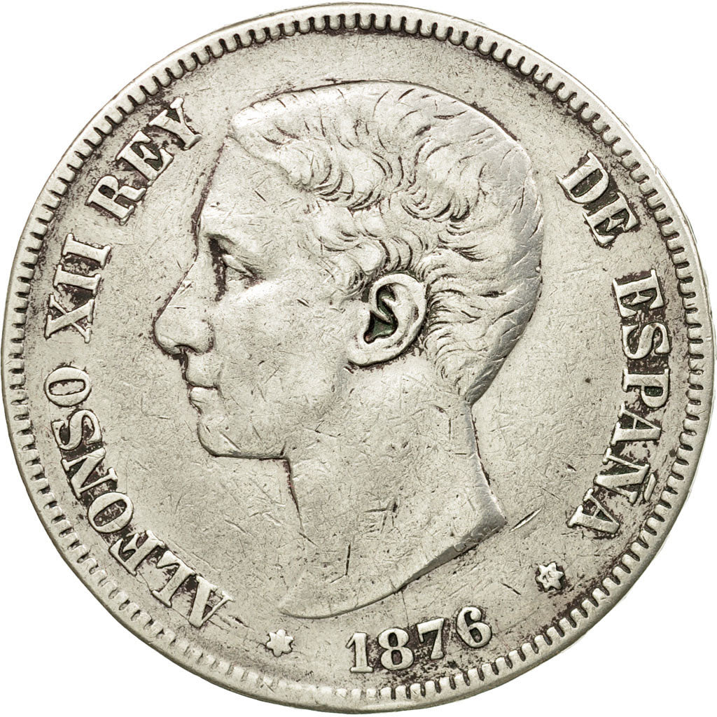 Coin, Spain, Alfonso XII, 5 Pesetas, 1876, Madrid, VF(20-25), Silver, KM:671