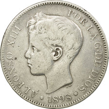 Moneta, Spagna, Alfonso XIII, 5 Pesetas, 1898, Madrid, MB, Argento, KM:707
