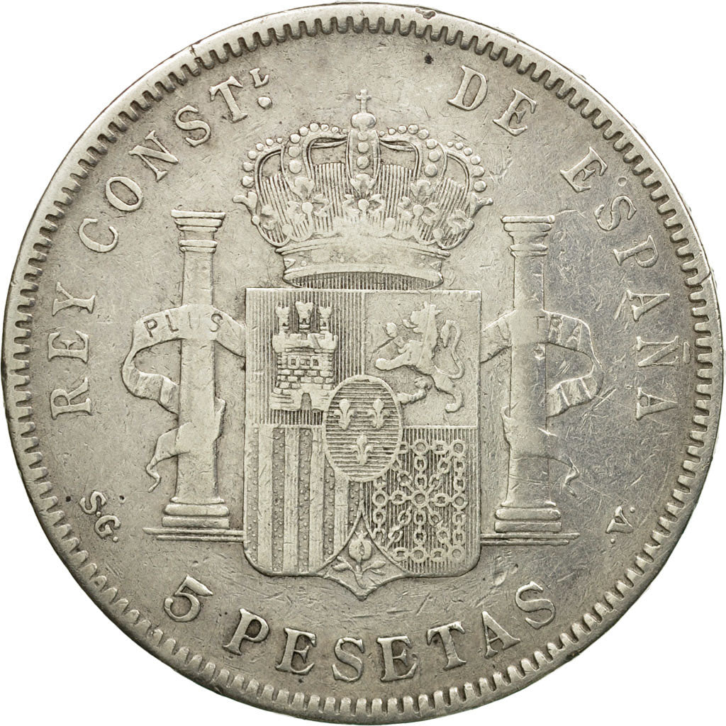 Moneta, Spagna, Alfonso XIII, 5 Pesetas, 1898, Madrid, MB, Argento, KM:707