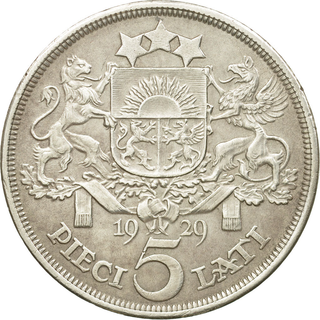 Coin, Latvia, 5 Lati, 1929, AU(50-53), Silver, KM:9