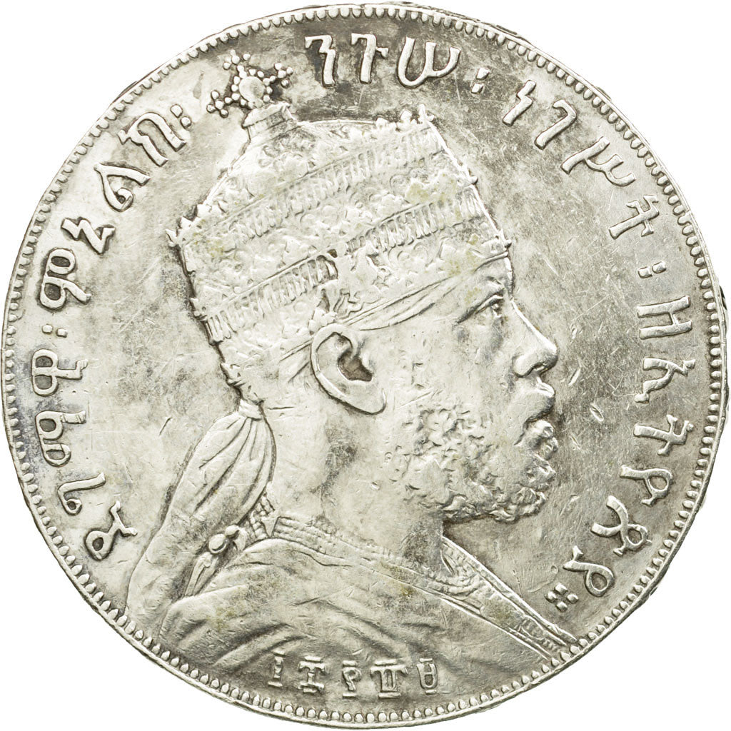 Moneda, Etiopía, Menelik II, Birr, 1889 (1897), Paris, MBC, Plata, KM:5