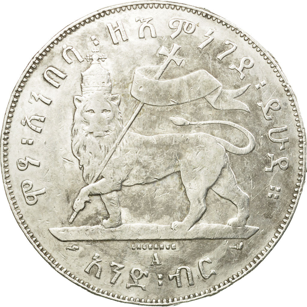 Moneda, Etiopía, Menelik II, Birr, 1889 (1897), Paris, MBC, Plata, KM:5