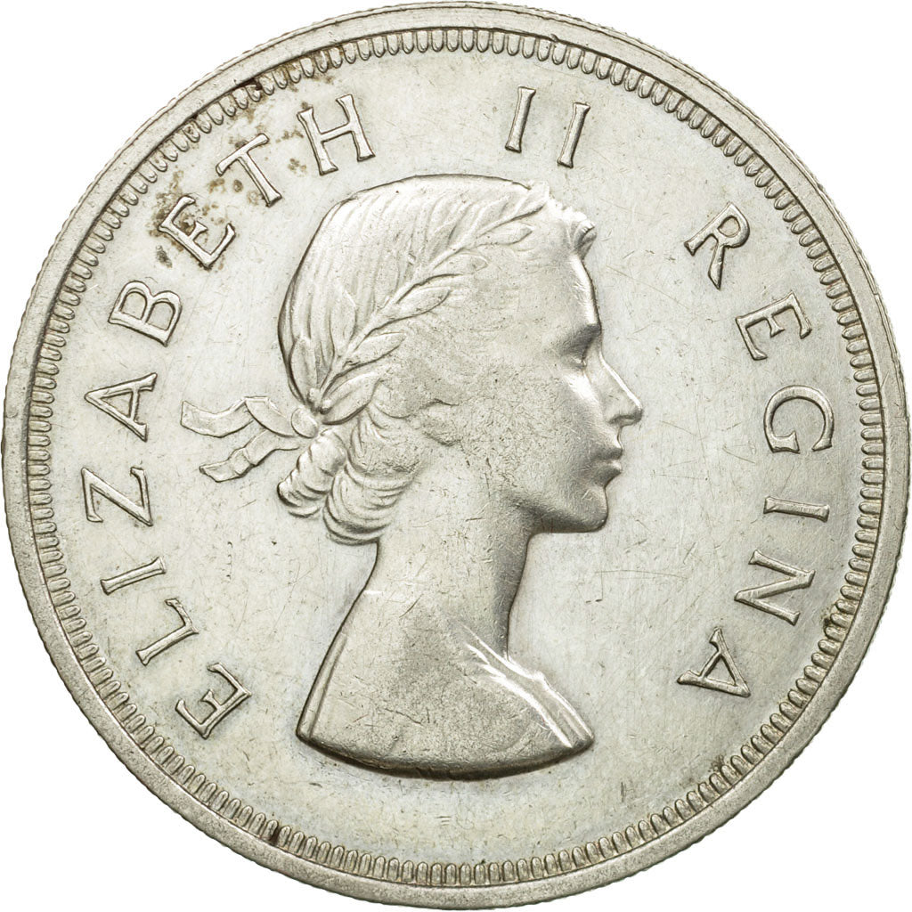 Coin, South Africa, Elizabeth II, 5 Shillings, 1956, EF(40-45), Silver, KM:52