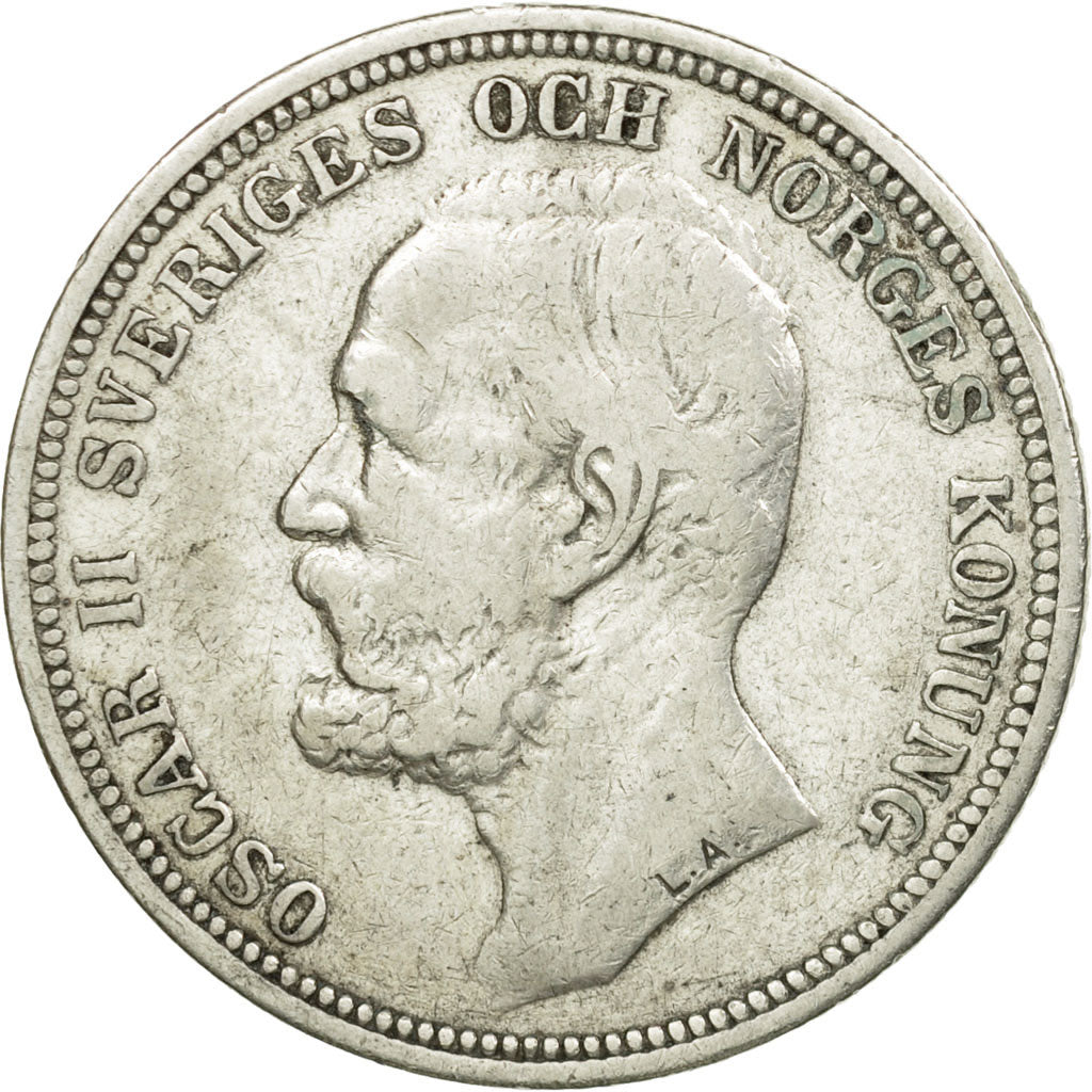 Coin, Sweden, Oscar II, 2 Kronor, 1897, VF(30-35), Silver, KM:761