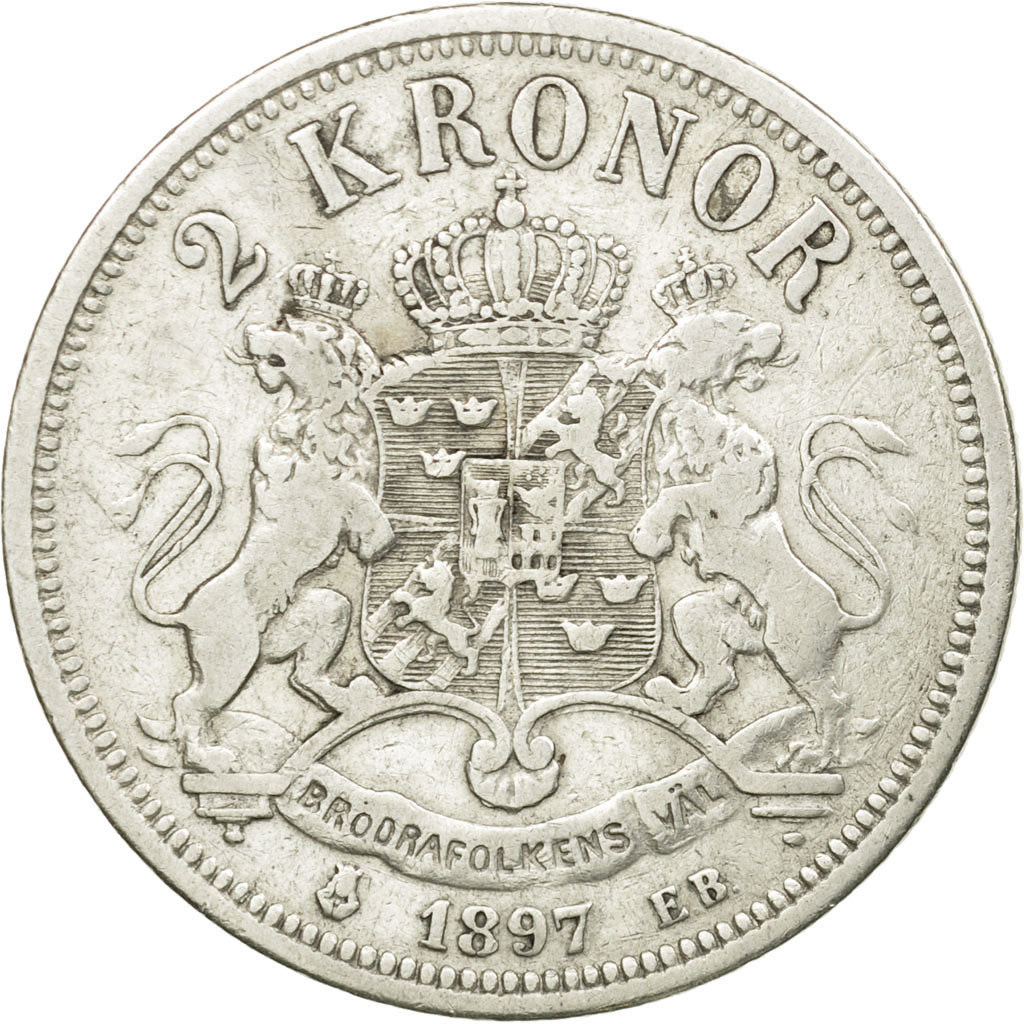 Coin, Sweden, Oscar II, 2 Kronor, 1897, VF(30-35), Silver, KM:761
