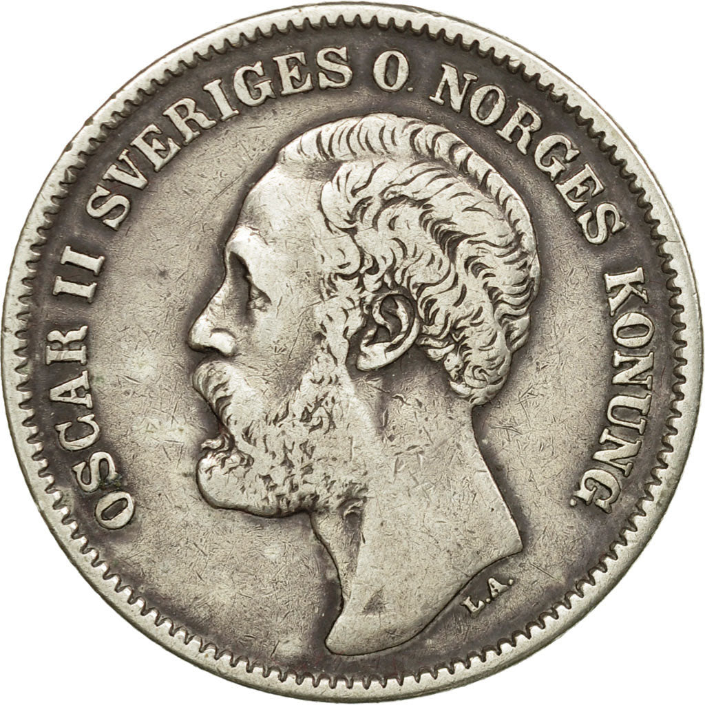 Coin, Sweden, Oscar II, 2 Kronor, 1876, EF(40-45), Silver, KM:742