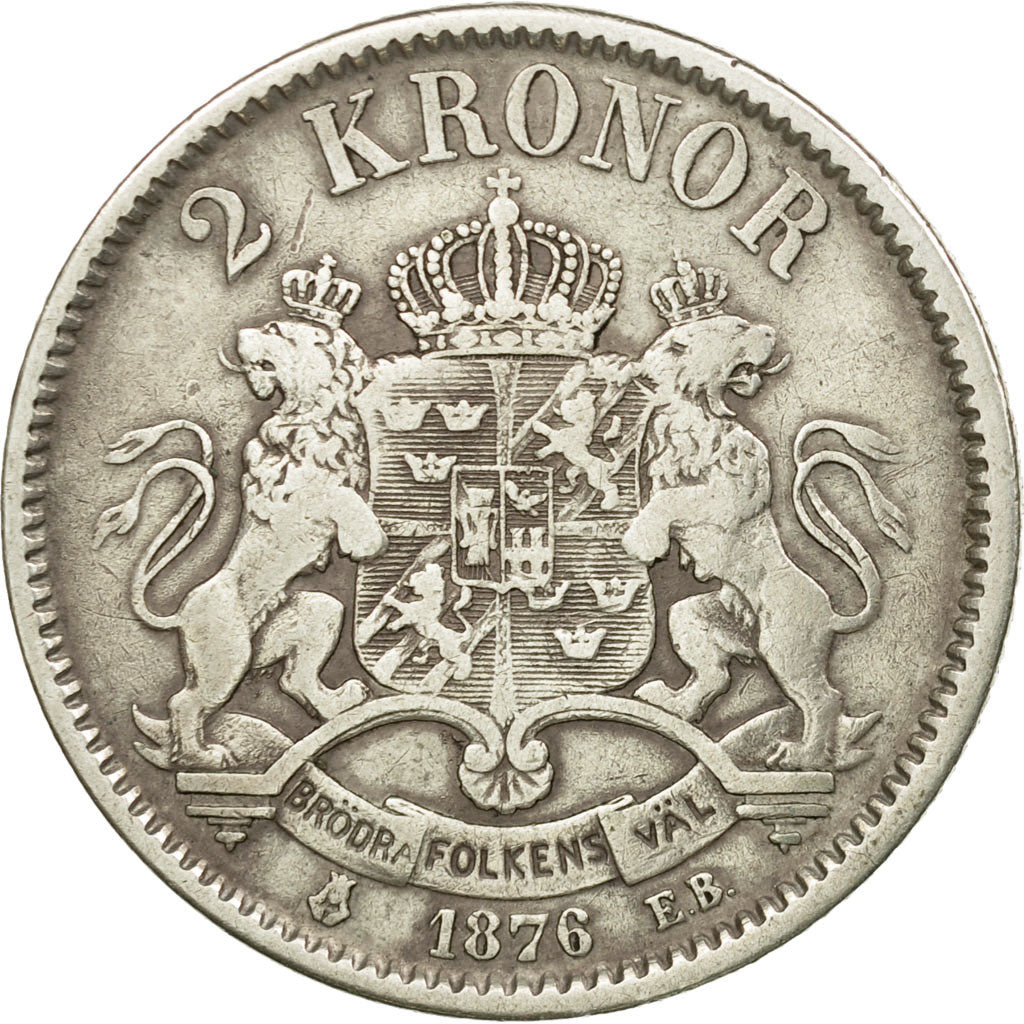 Coin, Sweden, Oscar II, 2 Kronor, 1876, EF(40-45), Silver, KM:742