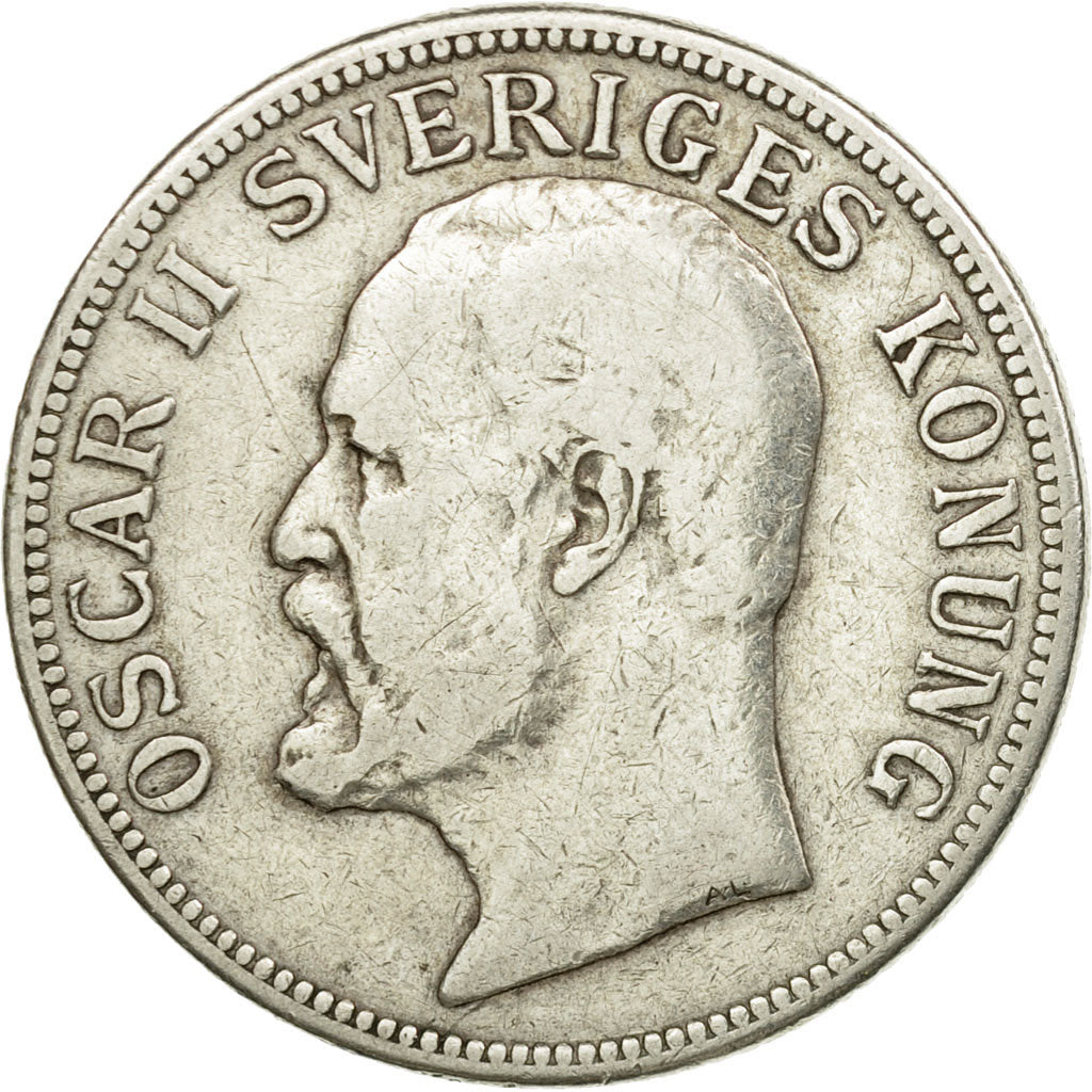 Coin, Sweden, Oscar II, 2 Kronor, 1907, VF(20-25), Silver, KM:773