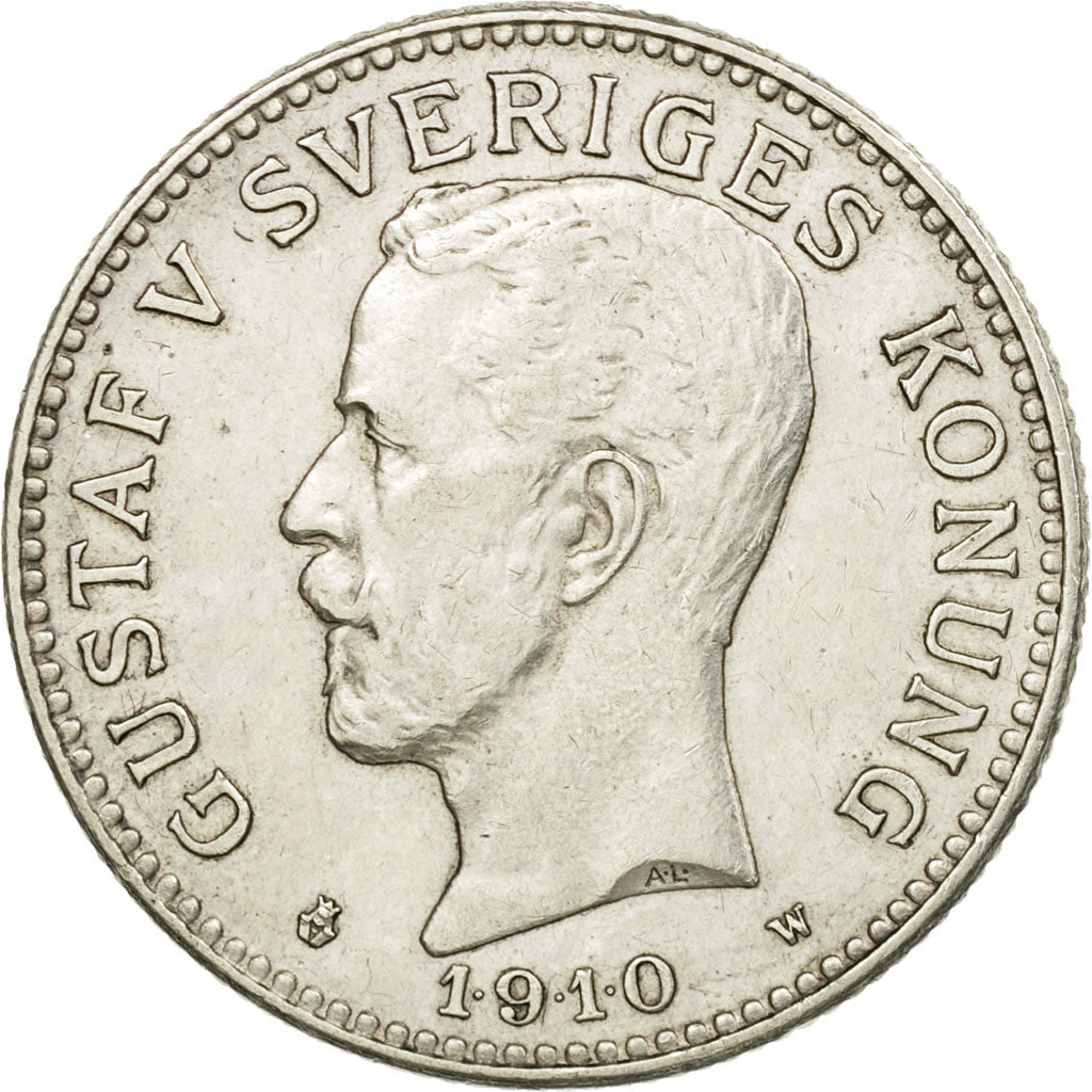 Coin, Sweden, Gustaf V, 2 Kronor, 1910, AU(55-58), Silver, KM:787