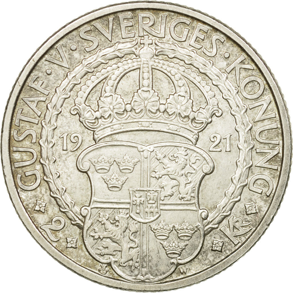 Coin, Sweden, Gustaf V, 2 Kronor, 1921, MS(63), Silver, KM:799