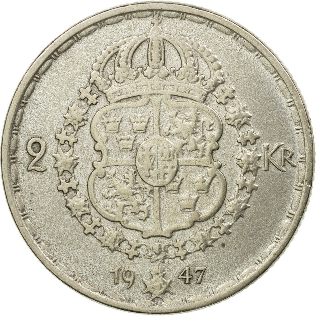Coin, Sweden, Gustaf V, 2 Kronor, 1947, EF(40-45), Silver, KM:815