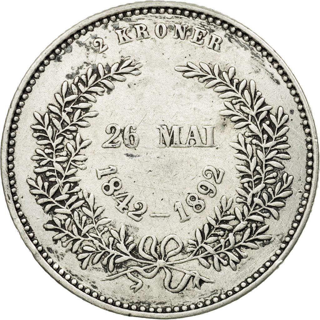 Coin, Denmark, Christian IX, 2 Kroner, 1892, Copenhagen, VF(30-35), Silver