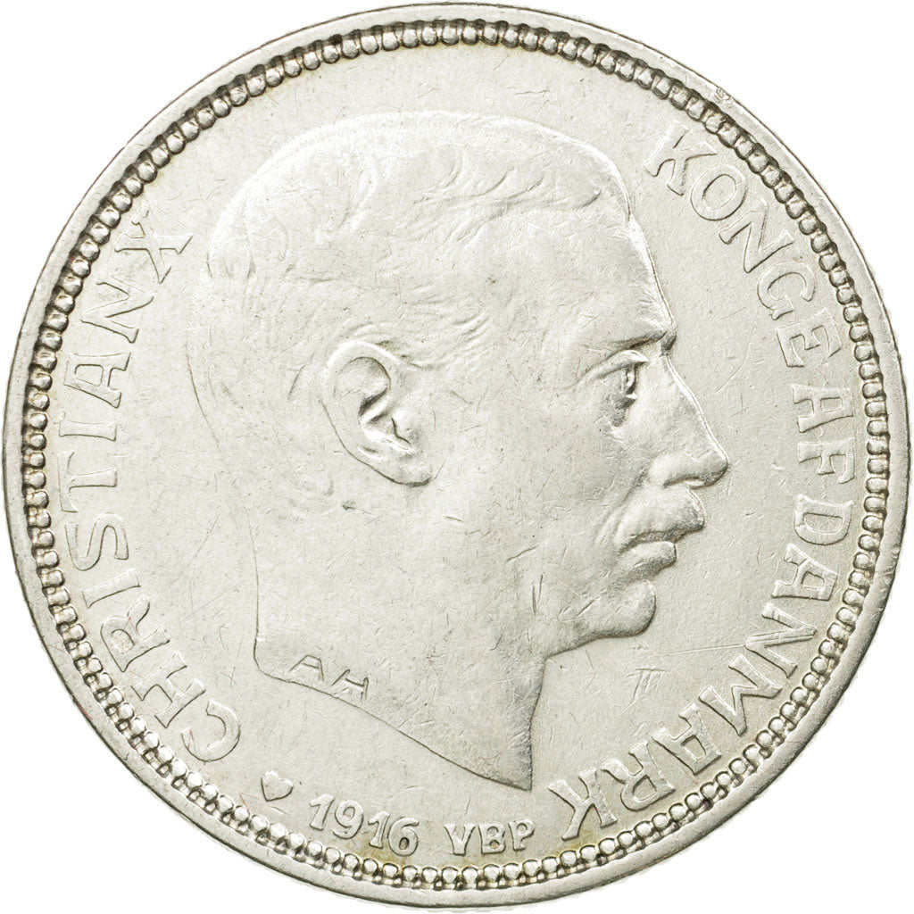 Moneta, Danimarca, Christian X, 2 Kroner, 1916, Copenhagen, BB+, Argento, KM:820