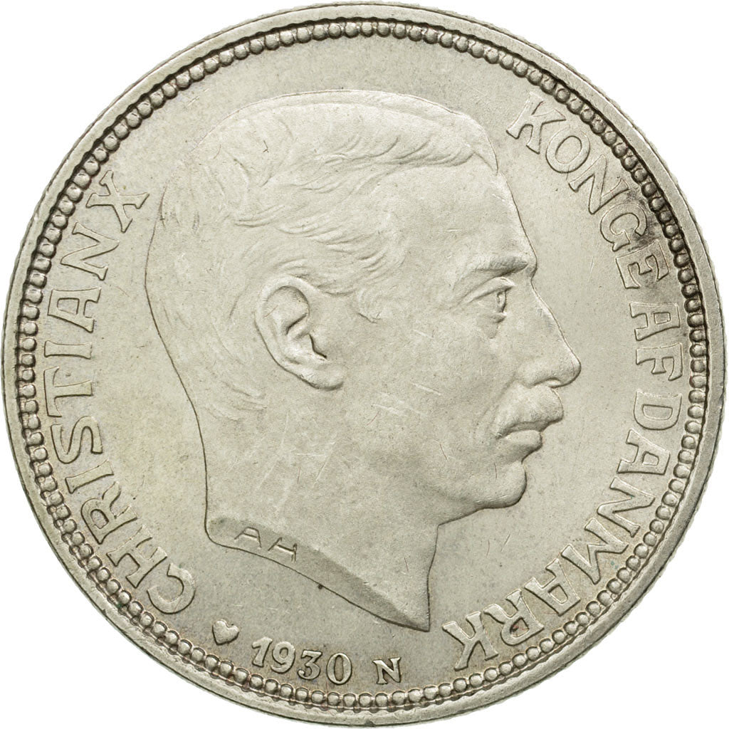 Coin, Denmark, Christian X, 2 Kroner, 1930, Copenhagen, AU(55-58), Silver, KM:3
