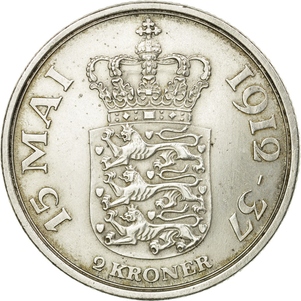 Coin, Denmark, Christian X, 2 Kroner, 1937, Copenhagen, MS(60-62), Silver