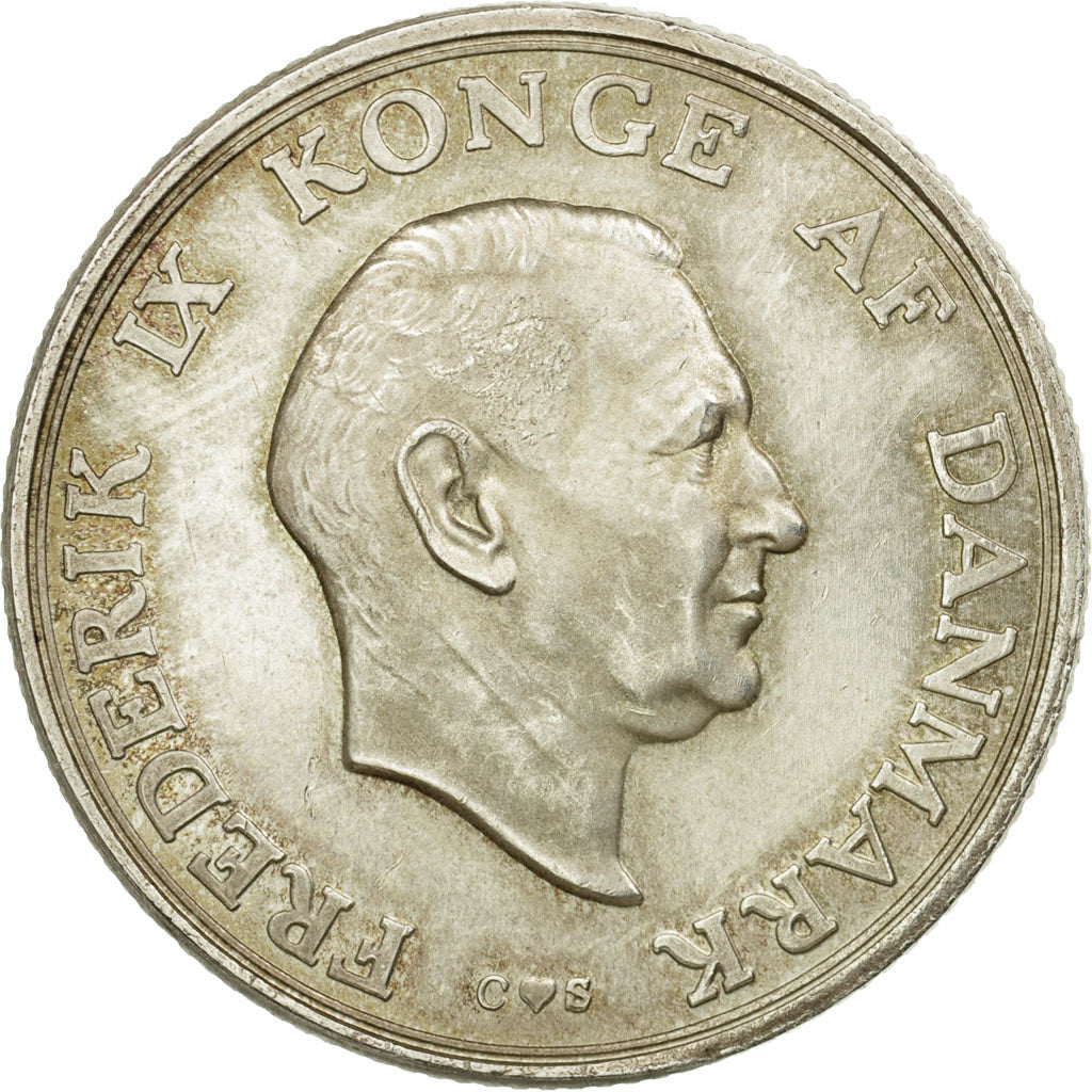 Coin, Denmark, Frederik IX, 2 Kroner, 1958, Copenhagen, AU(55-58), Silver