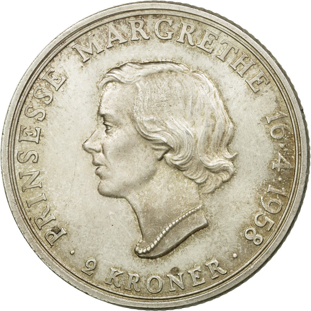 Coin, Denmark, Frederik IX, 2 Kroner, 1958, Copenhagen, AU(55-58), Silver