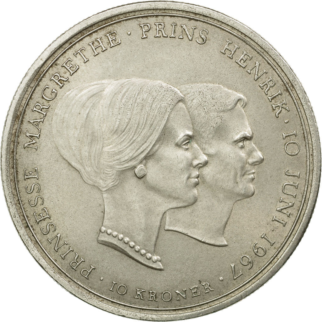 Coin, Denmark, Frederik IX, 10 Kroner, 1967, Copenhagen, AU(55-58), Silver