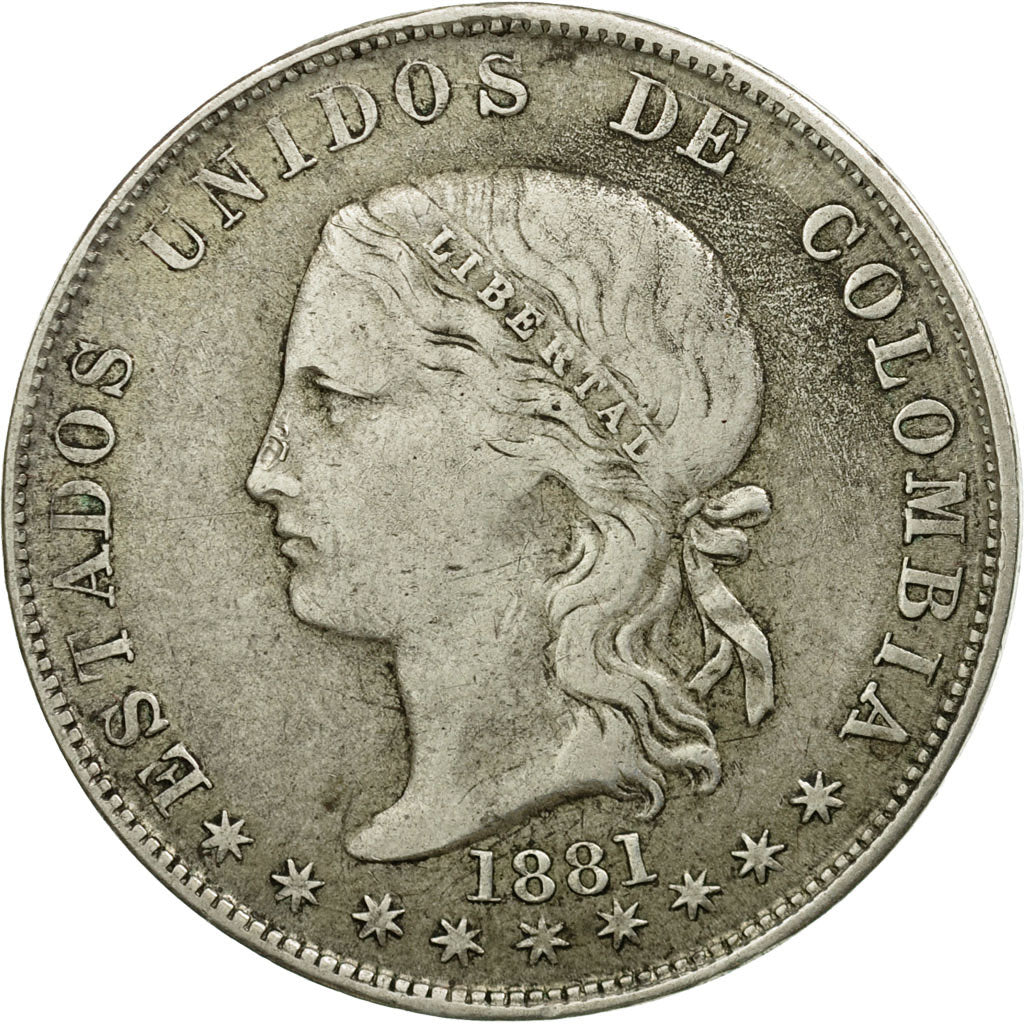 Münze, Kolumbien, 5 Decimos, 1881, Medellin, S+, Silber, KM:161.1