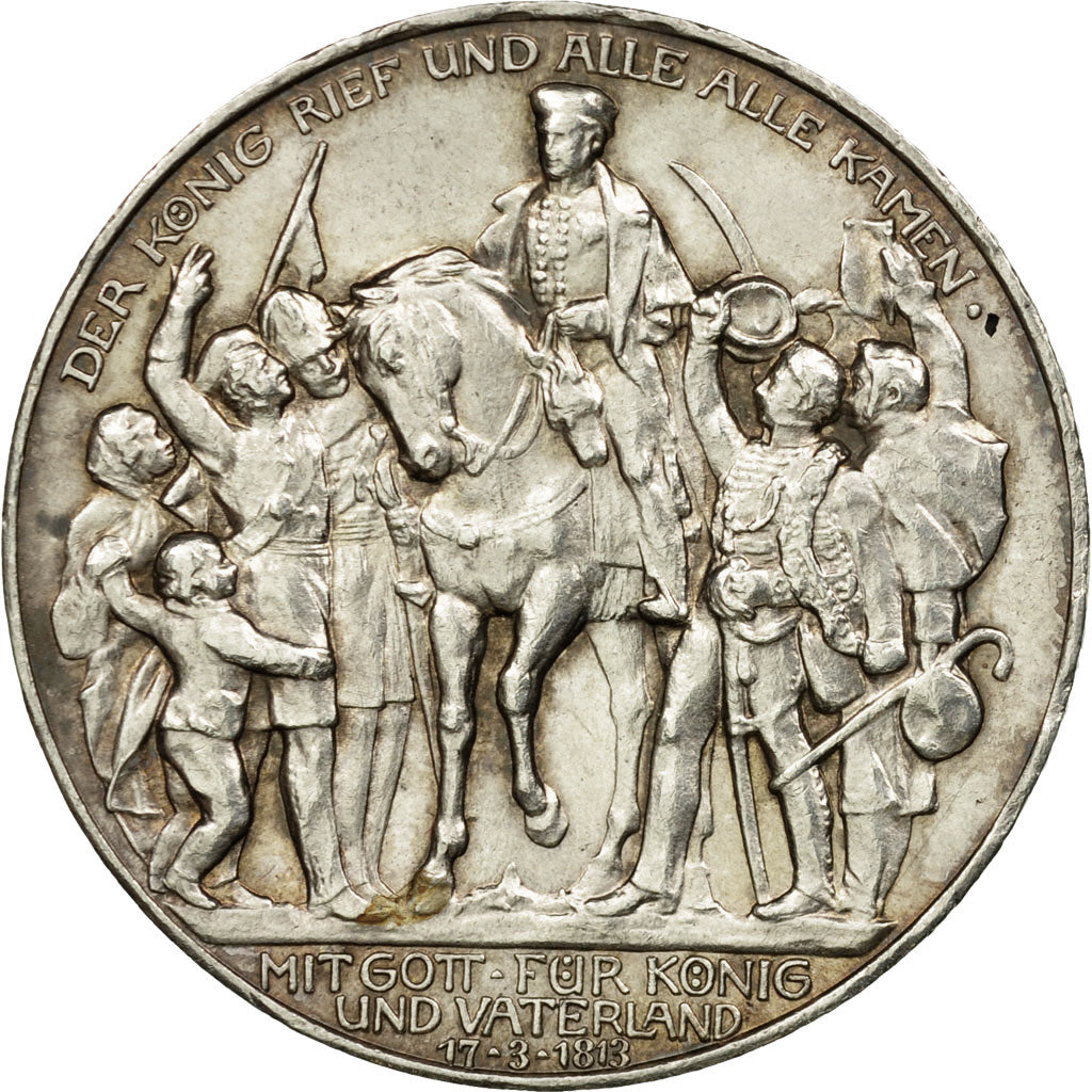 Coin, German States, PRUSSIA, Wilhelm II, 3 Mark, 1913, Berlin, AU(55-58)