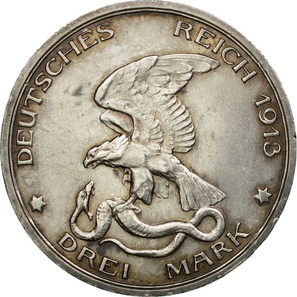 Coin, German States, PRUSSIA, Wilhelm II, 3 Mark, 1913, Berlin, AU(55-58)