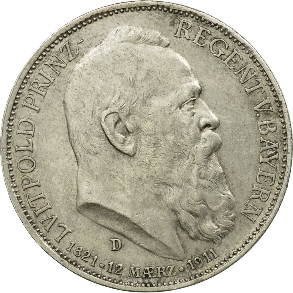 Coin, German States, BAVARIA, Otto, 3 Mark, 1911, Munich, EF(40-45), Silver