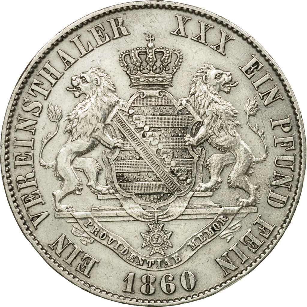 Coin, German States, SAXONY-ALBERTINE, Johann, Thaler, 1860, Dresden, AU(50-53)