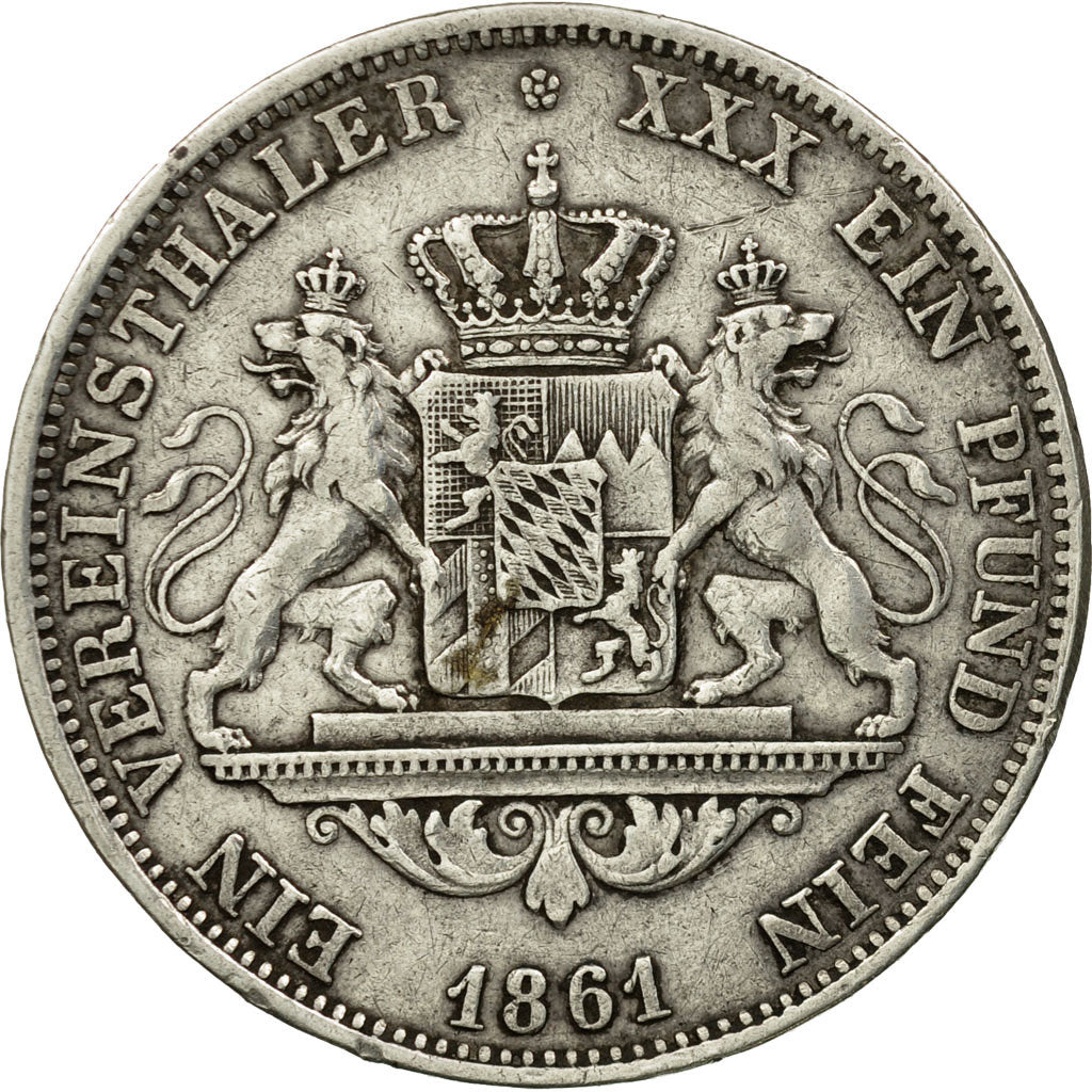 Coin, German States, BAVARIA, Maximilian II, Thaler, Vereins, 1861, VF(30-35)