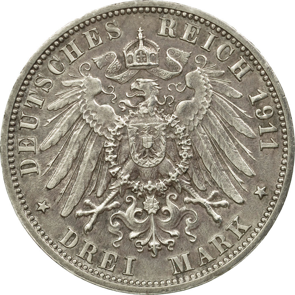 Coin, German States, WURTTEMBERG, Wilhelm II, 3 Mark, 1911, Freudenstadt