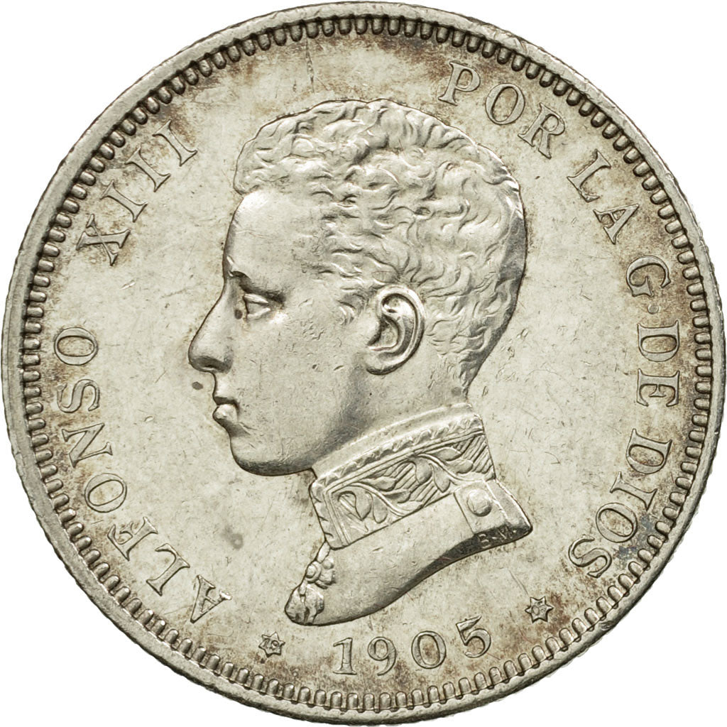 Moneda, España, Alfonso XIII, 2 Pesetas, 1905, Madrid, EBC, Plata, KM:725