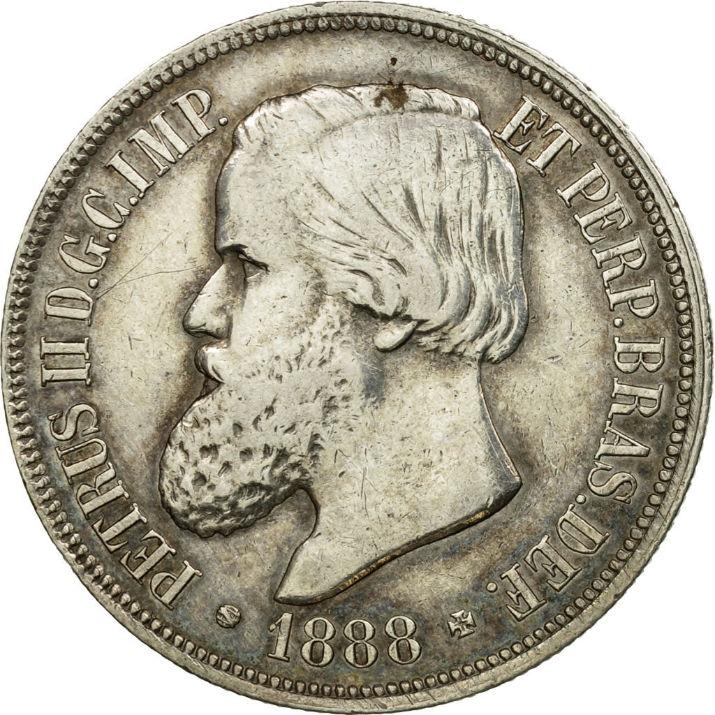 Coin, Brazil, Pedro II, 1000 Reis, 1888, EF(40-45), Silver, KM:481