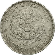Coin, China, MANCHURIAN PROVINCES, Hs, 20 Cents, 1909, AU(50-53), Silver