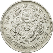 Coin, China, MANCHURIAN PROVINCES, Kuang-hs, 20 Cents, 1907, AU(55-58), Silver