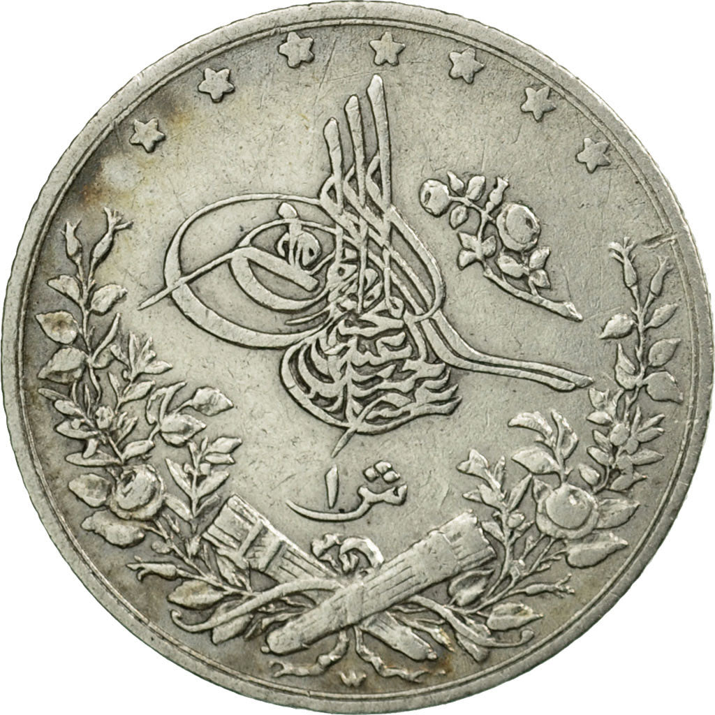 Coin, Egypt, Abdul Hamid II, Qirsh, 1884 (AH 1293/10), Misr, AU(50-53), Silver