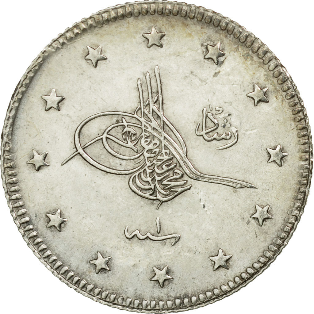 Coin, Turkey, Muhammad V, 2 Kurush, 1909 (AH 1327/1), Qustantiniyah, AU(55-58)