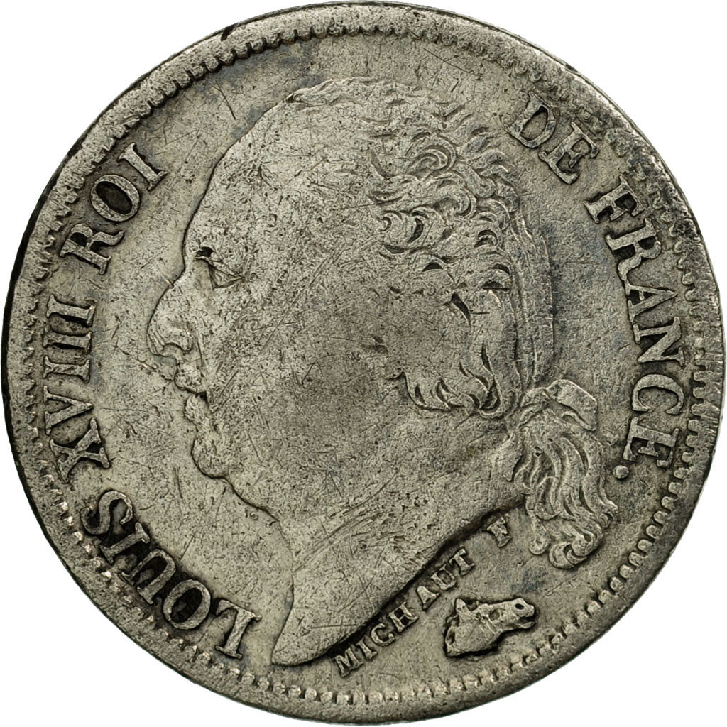 Coin, France, Louis XVIII, 1/2 Franc, 1823, Paris, VF(20-25), Silver