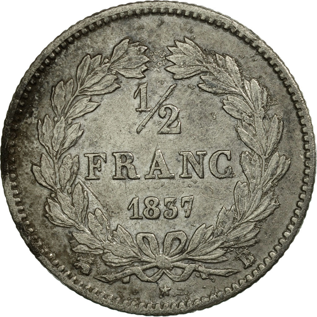 Coin, France, Louis-Philippe, 1/2 Franc, 1837, Rouen, EF(40-45), Silver